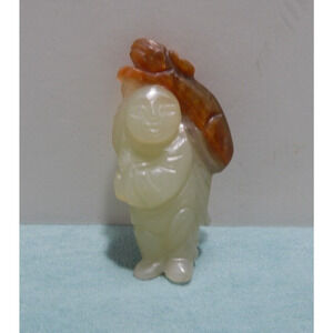 Antique Chinese Carved Jade Figurine Buddhist with Rabbit